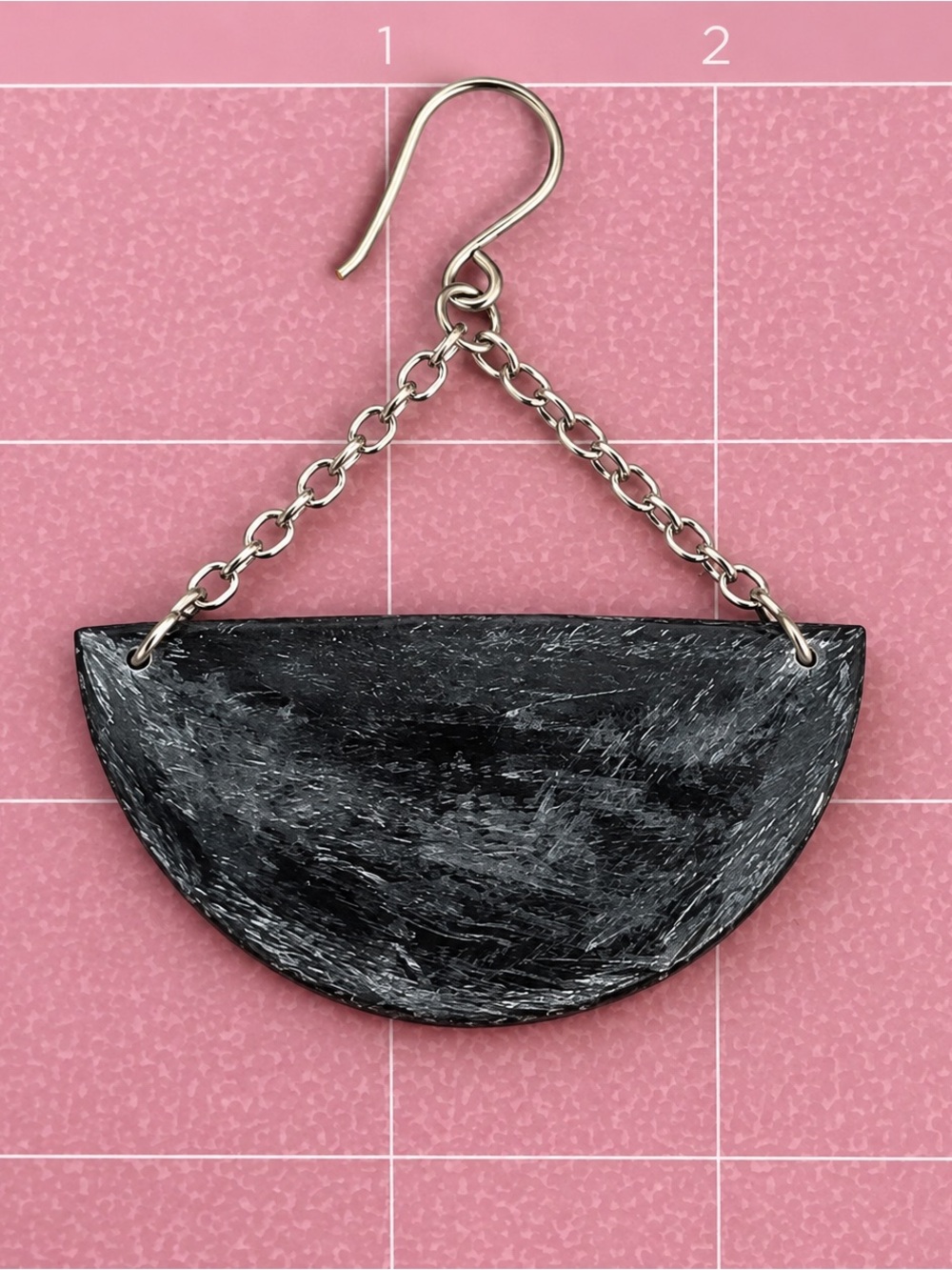 Handcrafted Black Half-Moon Drop Earring with Silver Chain